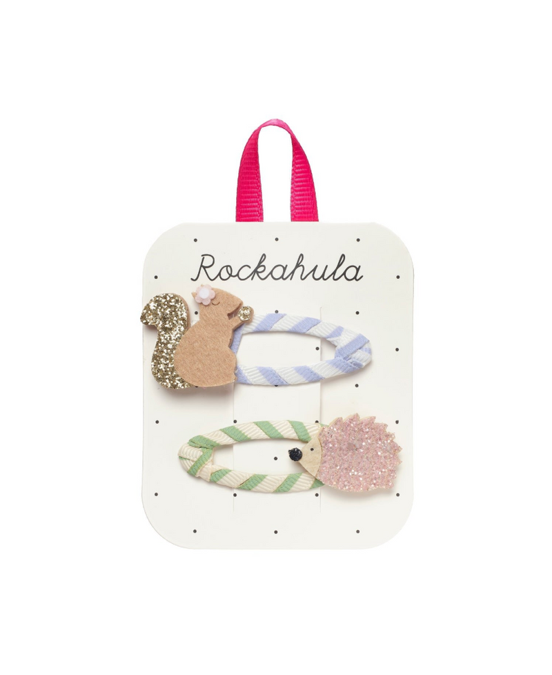 סיכות שיער סנאי וקיפוד מנצנצים לילדות – Rockahula Kids