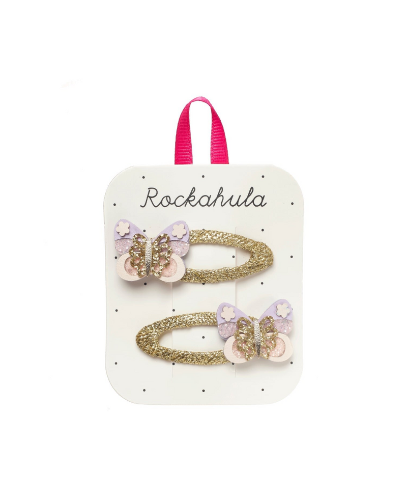 סיכות שיער פרפרים בגווני לילך וזהב לילדות - Rockahula Kids