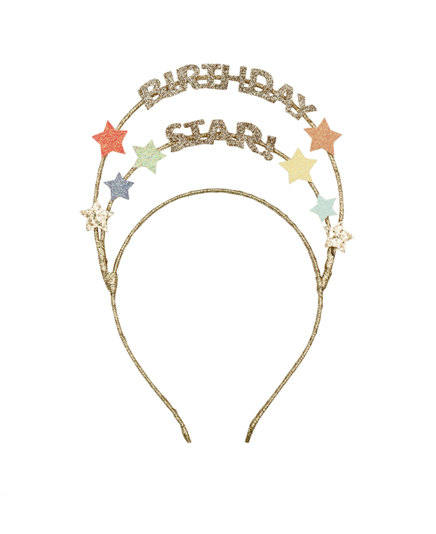 קשת יום הולדת לילדות עם כוכבים מנצנצים ואותיות זהב מנצנצות