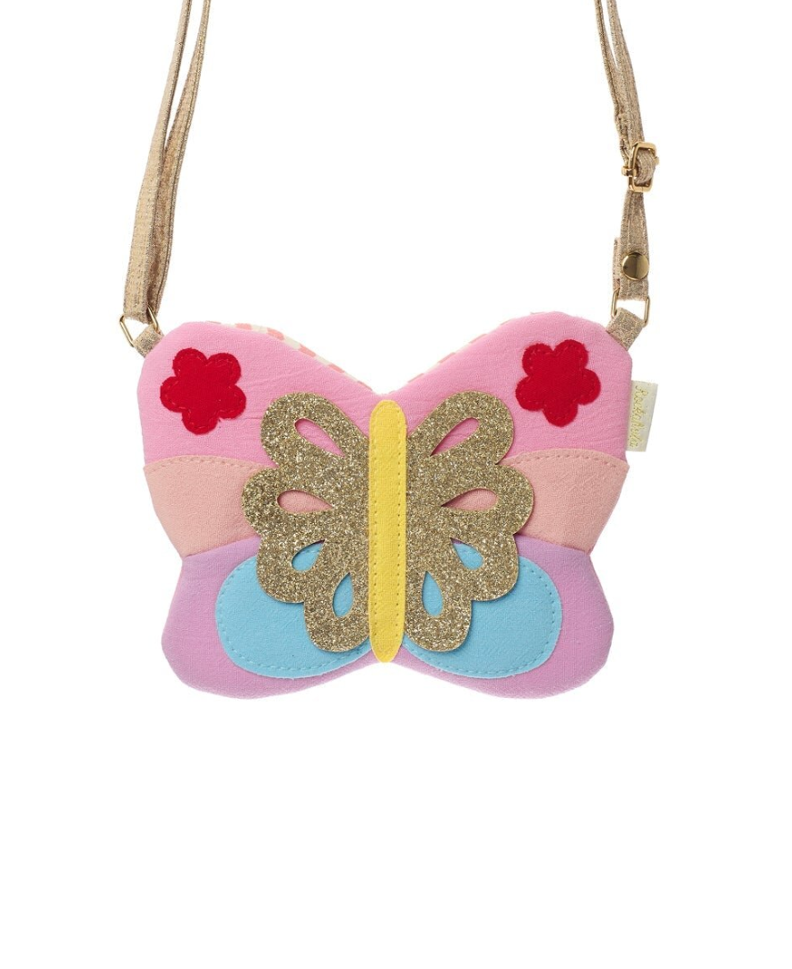 תיק צד לילדות בעיצוב פרפר צבעוני עם גליטר זהב ורצועה מתכווננת