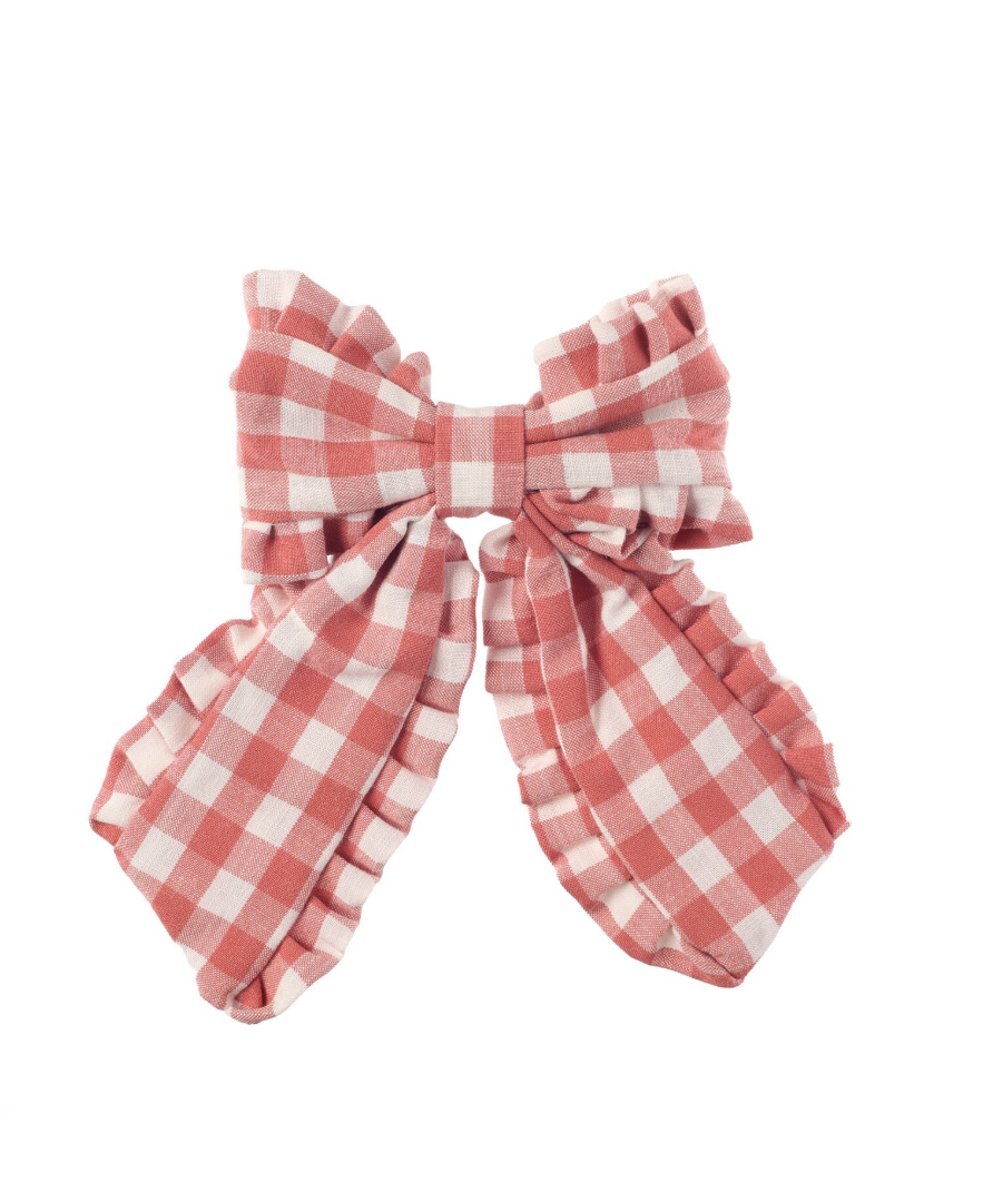 קליפס לשיער לילדות עם פפיון משבצות גדול וסיומת מלמלה