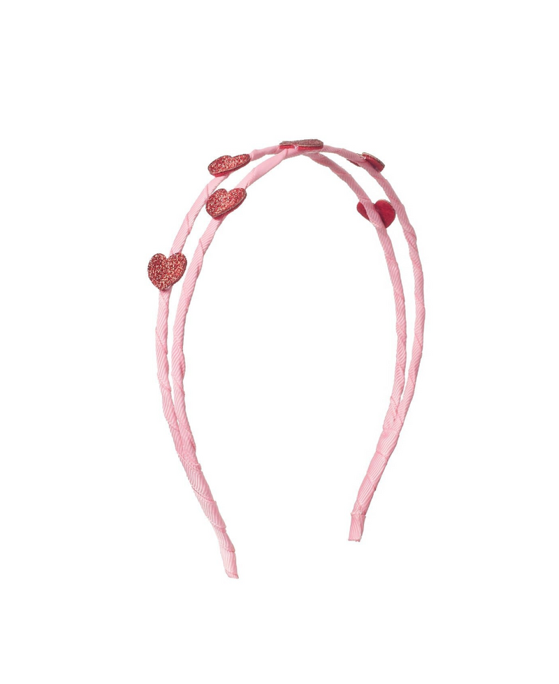 קשת כפולה לשיער לילדות עם לבבות מנצנצים על סרט ורוד