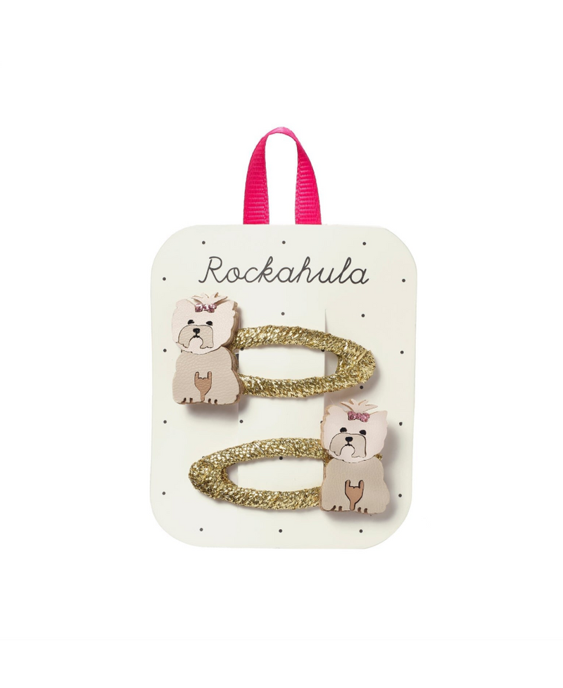 סט סיכות לשיער לילדות בעיצוב כלבלב מתוק על סרט זהב