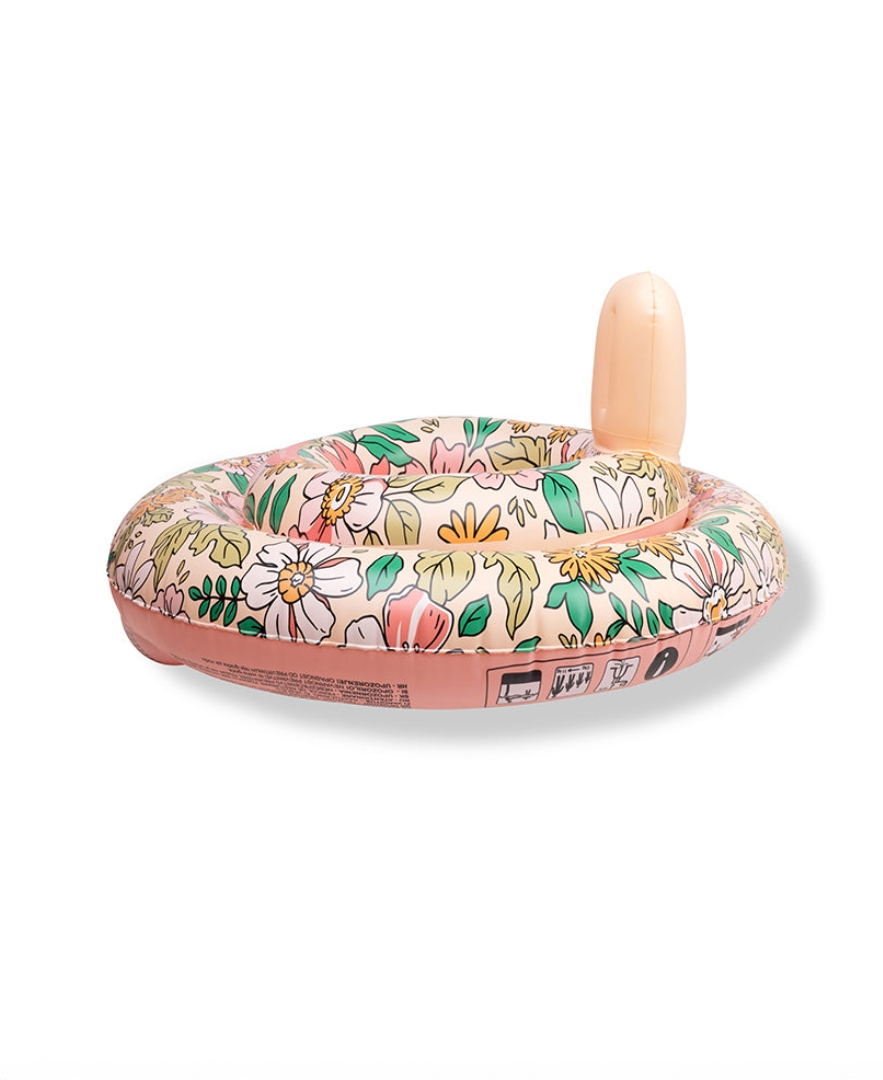 מצוף גלגל ים פרחוני לתינוקות עם שני תאי ציפה לבטיחות
