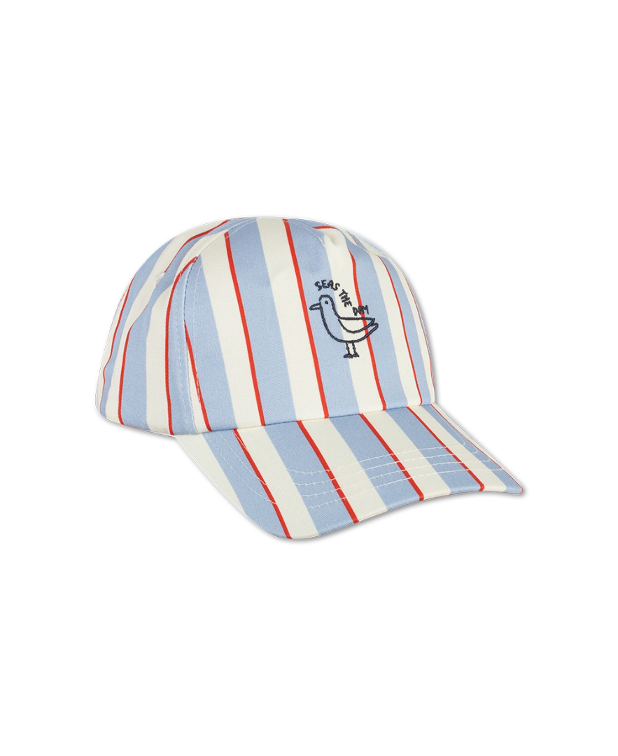 כובע מצחייה לילדים Seas the day של Swim Essentials בהדפס פסים עם שחף, מצחייה רחבה וסגירת סקוטש - מתאים לים, לבריכה ולטיולים בקיץ.