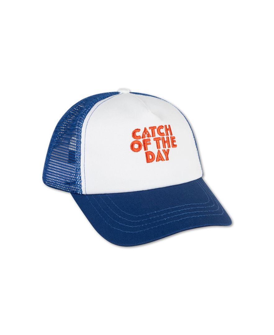 כובע מצחייה לילדים Catch of the Day של Swim Essentials בצבע קיצי עם רשת אחורית, מצחייה רחבה וסגירת סקוטש - מתאים לים, לבריכה ולטיולים בקיץ.