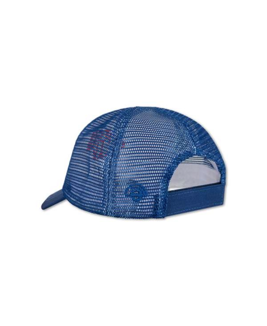 מבט מאחור על כובע מצחייה לילדים Catch of the Day של Swim Essentials בצבע קיצי עם רשת אחורית, מצחייה רחבה וסגירת סקוטש 