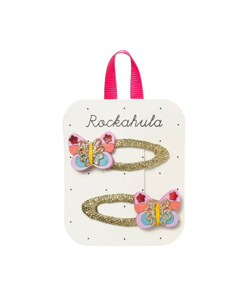 סט סיכות  לשיער לילדות בעיצוב פרפרים צבעוניים על סרט זהב