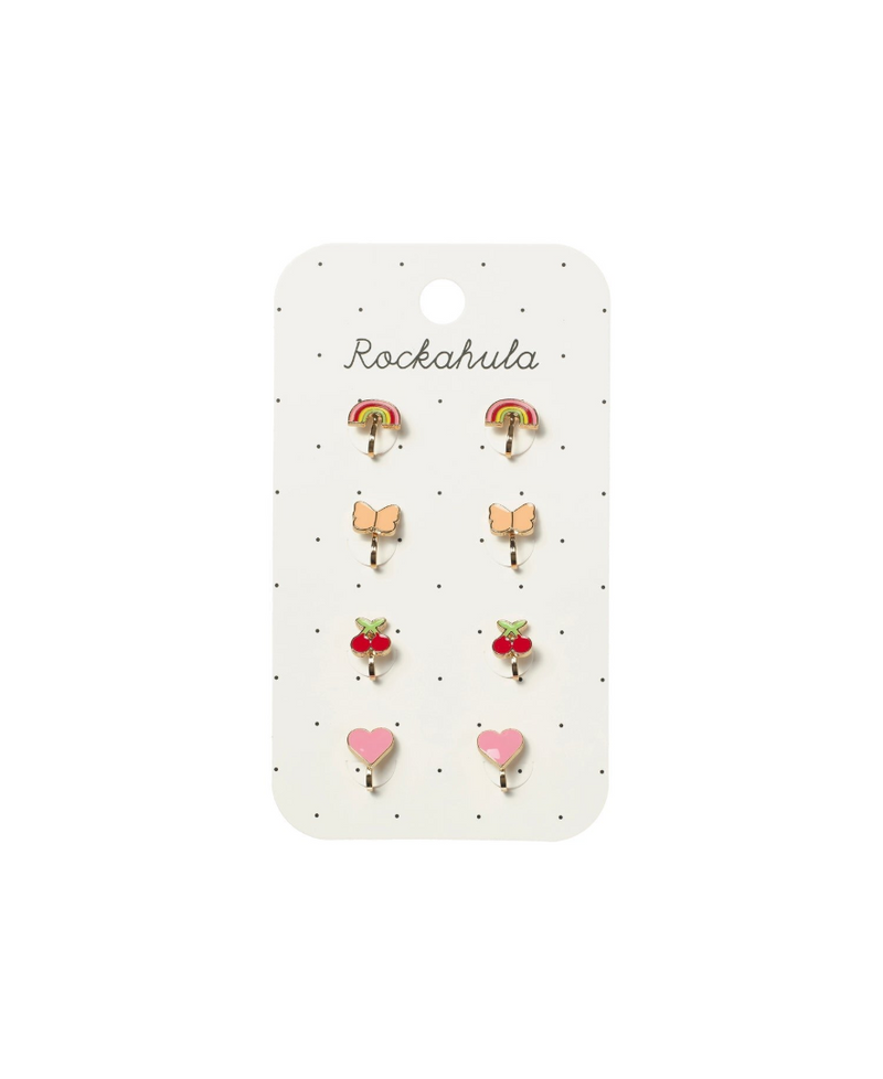 עגילי קליפס קרנבל לילדות עם קשתות, פרפרים ולבבות - ללא חורים