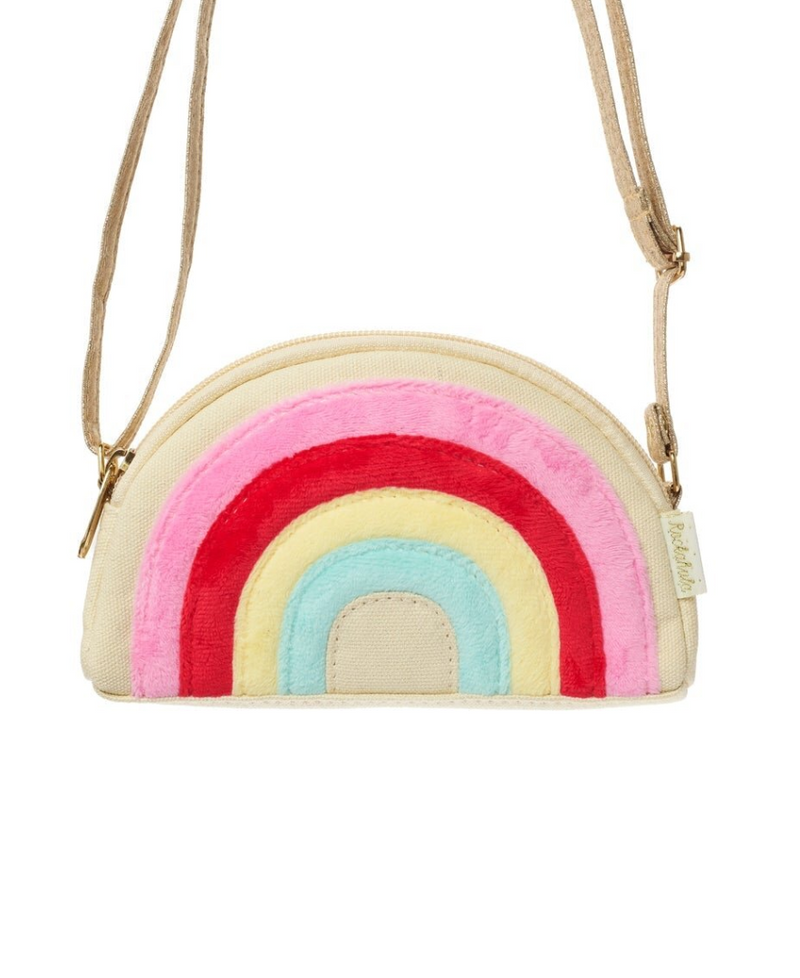 תיק צד לילדות בעיצוב קשת צבעונית מבד קטיפתי עם רצועה מתכווננת