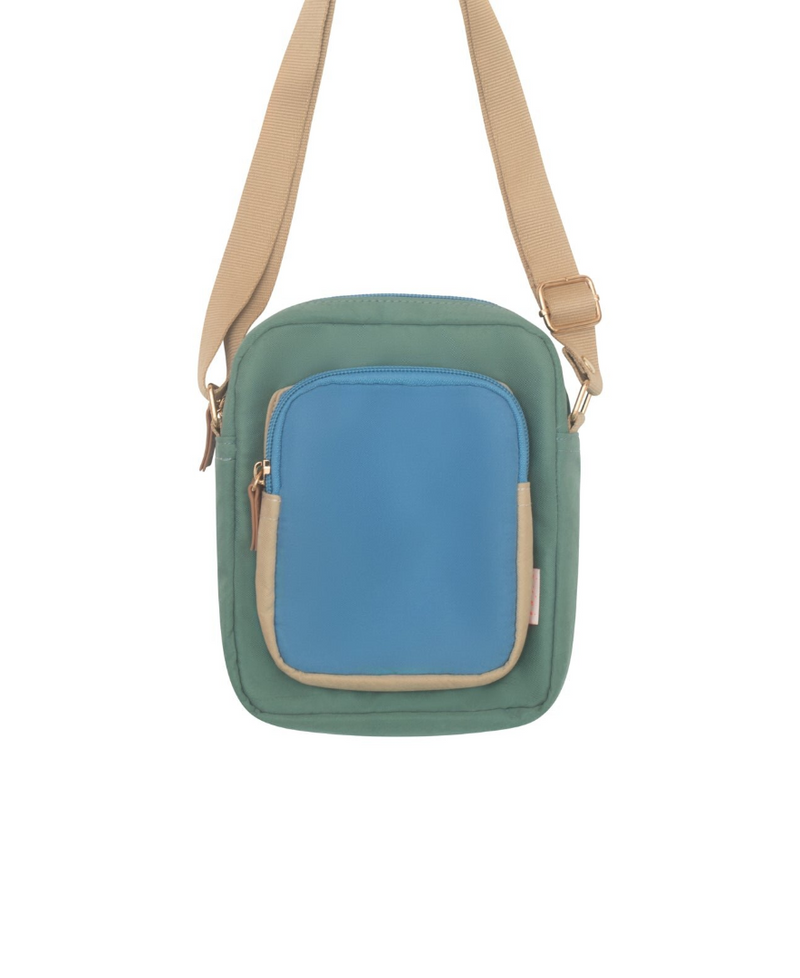 תיק צד לילדים בעיצוב ירוק וכחול צבעוני עם רצועה מתכווננת