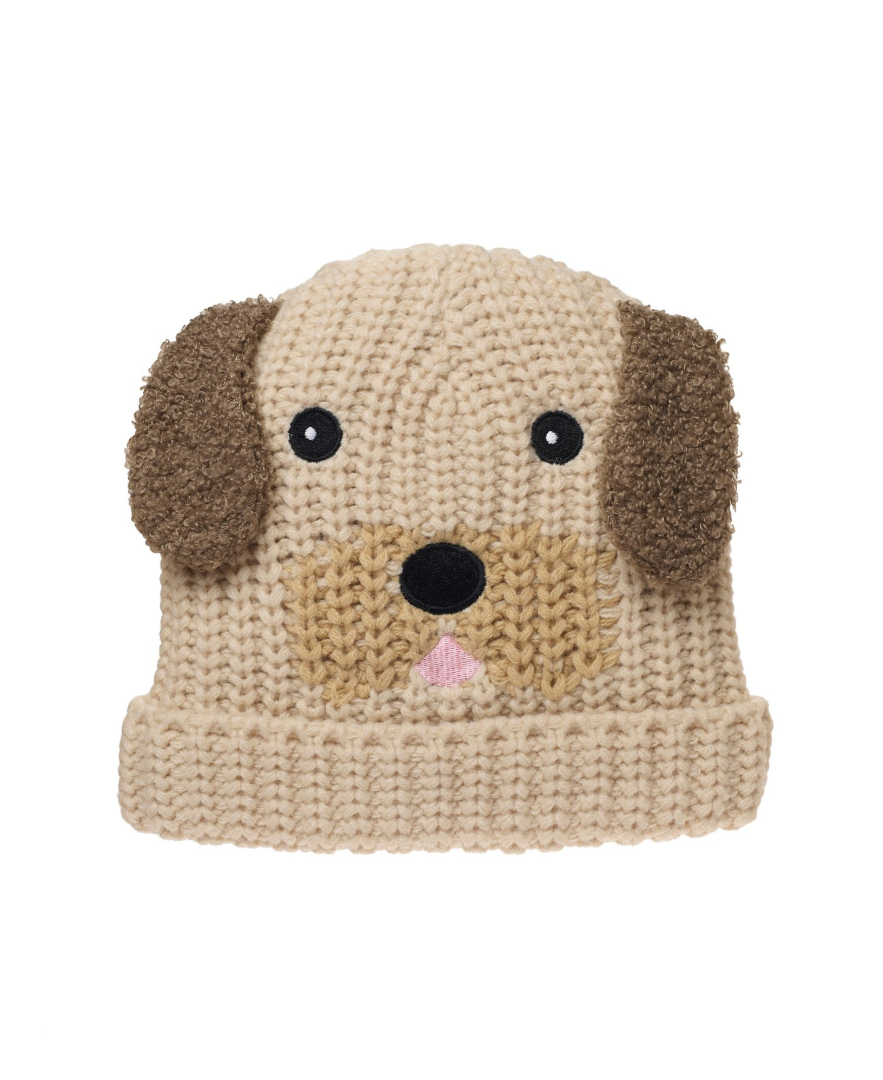כובע סרוג בז' בעיצוב כלבלב Pippy Puppy עם אוזניים חומות ובטנת פליז לילדים 3–6 – Rockahula Kids
