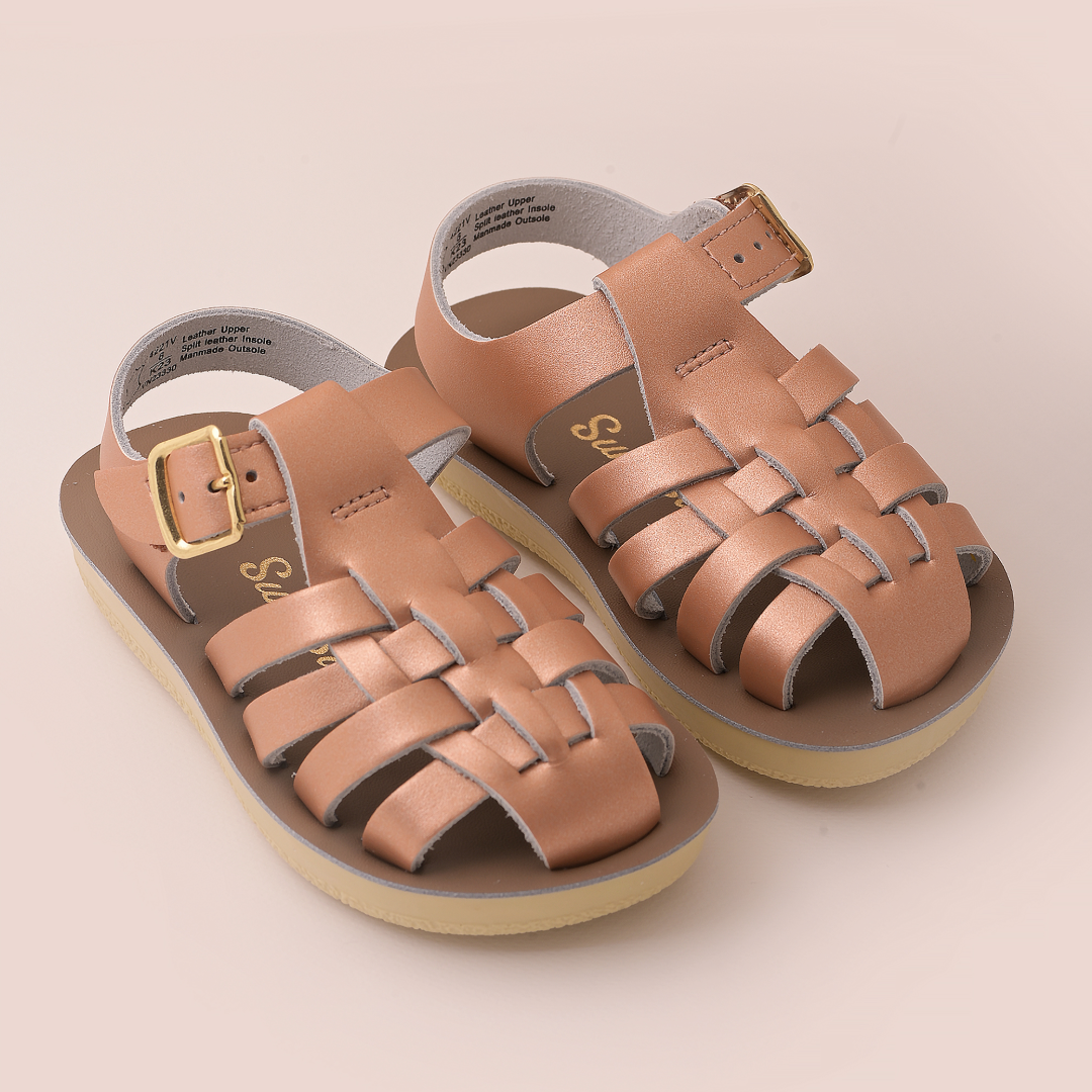 סנדלי עור לצעד ראשון ולהליכה מבוססת לילדים - דגם Sailor זהב אדום