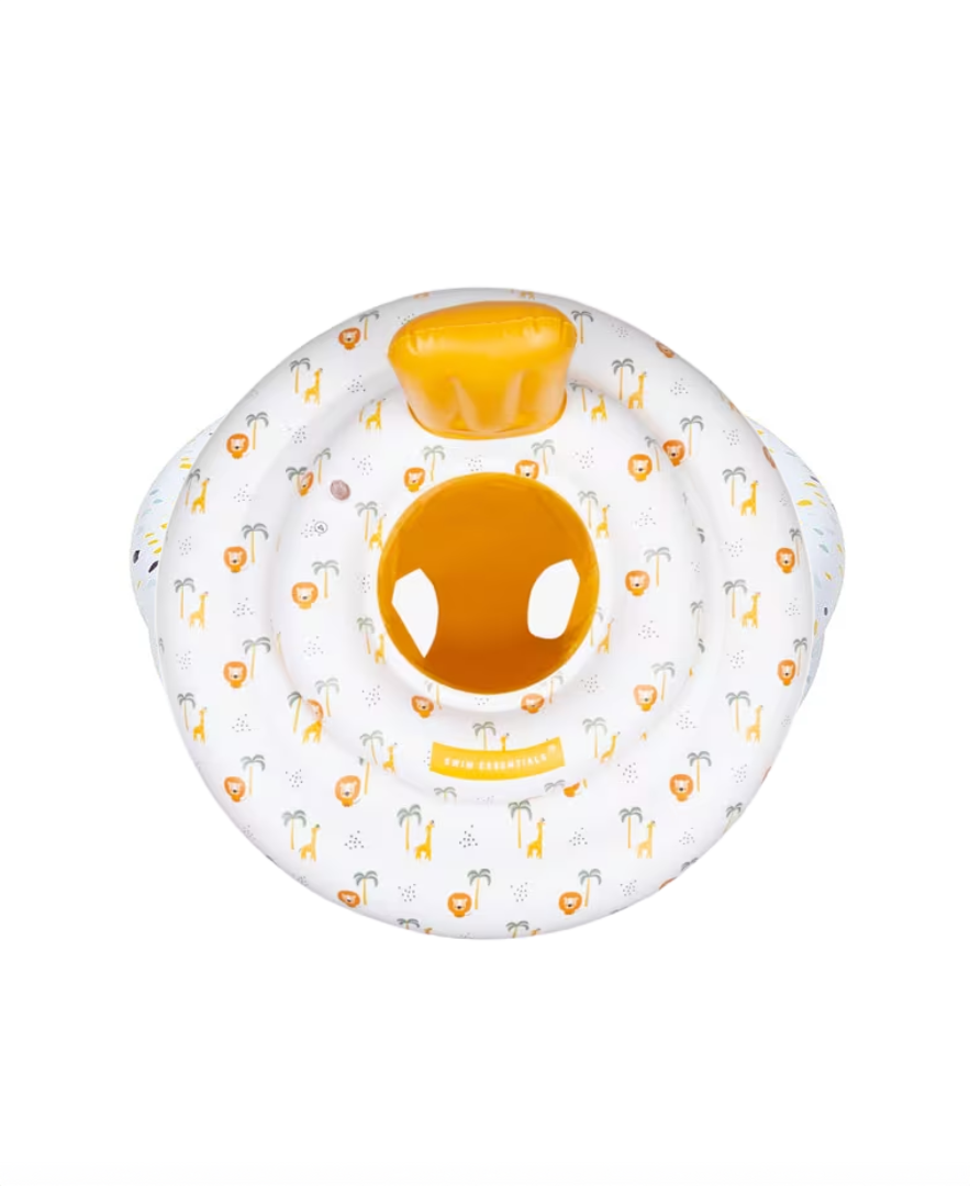 מצוף תינוקות צבעוני בעיצוב ג'ונגל, מתאים לגיל 0–1 שנים. קל לניפוח, נוח ובטיחותי לפעוטות בפיקוח מבוגר.